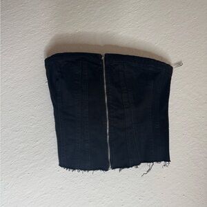 Zara Black Denim Mini Tube Top with Zipper Front